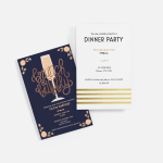navy blue brunch party invitation and white and gold dinner party invitation