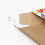 A closeup of a flat shipping box showing how easy it is to close.