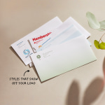 DL Custom envelopes showing different business designs. There is a text that says envelopes have different styles that show off your logo