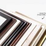 A collection of 9 frames stacked on top of eachother, with a note that says you can choose from 9 stylish frame options.
