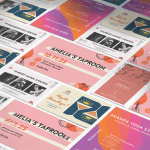 A collage of different traditional postcards, advertising a variety of businesses.