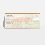 A personal wallet check with an animal watermark design featuring standard check elements.