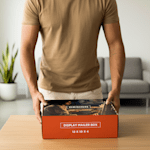 A brightly colored mailer box sample that is open