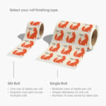 Comparison of a slit roll with one row of labels and a single roll with 3 rows, noting that slit rolls have one row per roll, while single rolls have multiple rows that vary by label size and keep all labels on one roll.
