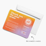 A ombré colored thank you card from a small business named Mush. 