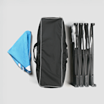 The wheeled carrying case, frame and fabric of our pop-up displays.