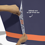 A close up of the zipper back of the bounce-up counter on the LED light option.