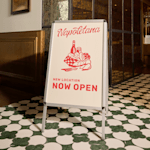 An aluminum A-Frame featuring an Italian restaurant.