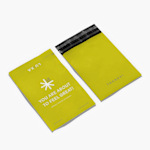 The front and back side of a custom poly mailer promoting a supplements company.