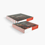 2 muestras de cajas postales cuadradas de colores vivos.