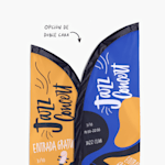 Una bandera vela de dos caras promocionando un concierto de jazz.