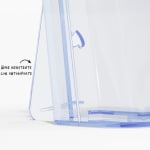 Un soporte para folletos con una nota indicando que ofrece una base con autosoporte resistente.