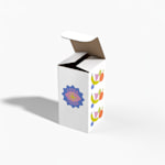 Nuestra caja postal con logo con imágenes de frutas y un logotipo vibrante.