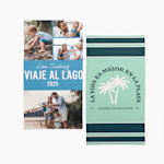 Dos toallas personalizadas: una impresa con varias fotos familiares y otra impresa con un mensaje personalizado.