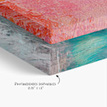 Dos lienzos apilados uno encima del otro con imágenes de paisajes impresas, con una nota que indica que hay disponibles profundidades de 0.75" y 1.5".