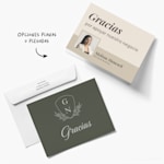 Dos tarjetas de agradecimiento, una personalizada para una empresa y otra para una boda. 