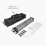 Todas las piezas para armar la carpa plegable.