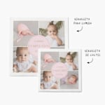Dos servilletas con una foto de una niña pequeña y un mensaje de cumpleaños con notas de que una es de tamaño mesa y la otra tamaño cóctel. 