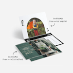 Deux calendriers muraux personnalisés. L’un présente la photo d’une petite fille en train de camper, l’autre affiche le logo et le nom d’une jardinerie. Des notes indiquent qu’il existe des graphismes de calendriers pour votre habitat et votre entreprise.