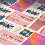 Un collage rassemblant différentes cartes postales traditionnelles faisant la publicité d’entreprises diverses.