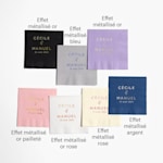 Un assortiment de serviettes de table effet métalisé imprimées avec différentes couleurs de fond et d’effet métalisé.