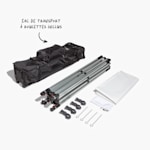 Ensemble des pièces nécessaires à l’installation de la tente publicitaire.