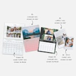 Calendriers muraux personnalisés de différents formats et avec des graphismes variés. Une note met en avant les différents formats de calendrier mural VistaPrint.