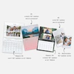 Verschillende wandkalenders met gepersonaliseerde foto's, in verschillende formaten en ontwerpen. In de opmerkingen staan de verschillende formaatopties.