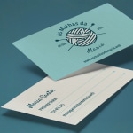 Design para a frente e o verso de cartões de visita de linho para um proprietário de uma loja de malhas.