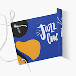 Uma lona publicitária de dupla face a promover um concerto de jazz.