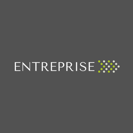 Exemple d’un modèle de logo pour une entreprise du secteur de la tech, où une flèche en pointillés est placée à droite du nom de l'entreprise, le tout dans une palette de couleurs vert fluo et gris clair sur fond anthracite.